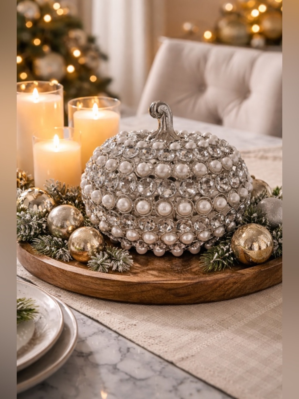 Vintage Nanette Lepore Crystal Pumpkin Decor 8” Glam Luxe Centerpiece Accent